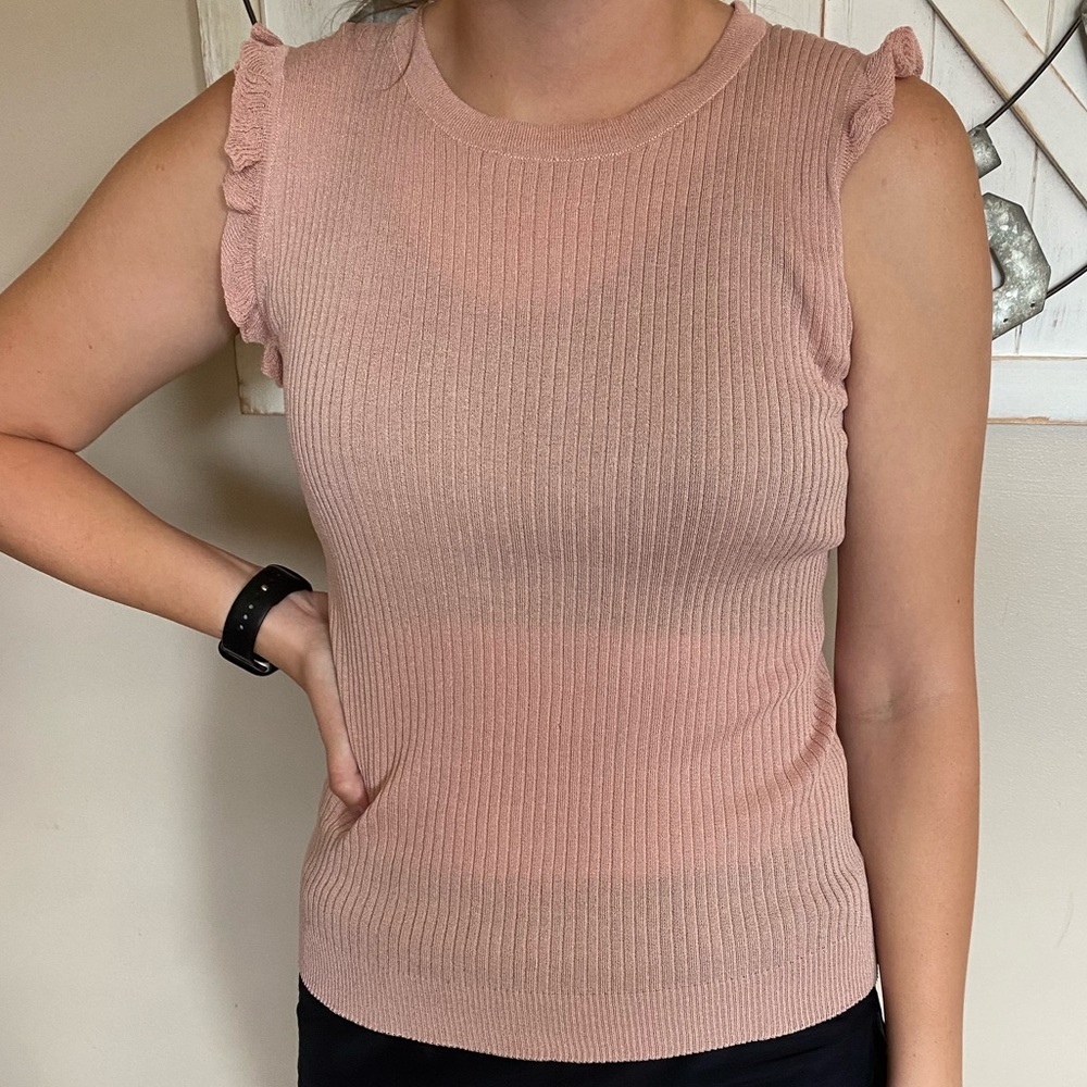 Pink tank top with ruffle sleeves